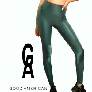 Good American Khloe Kardashian Sleek Shiny Ribbed High Rise Leggings Size 1 New